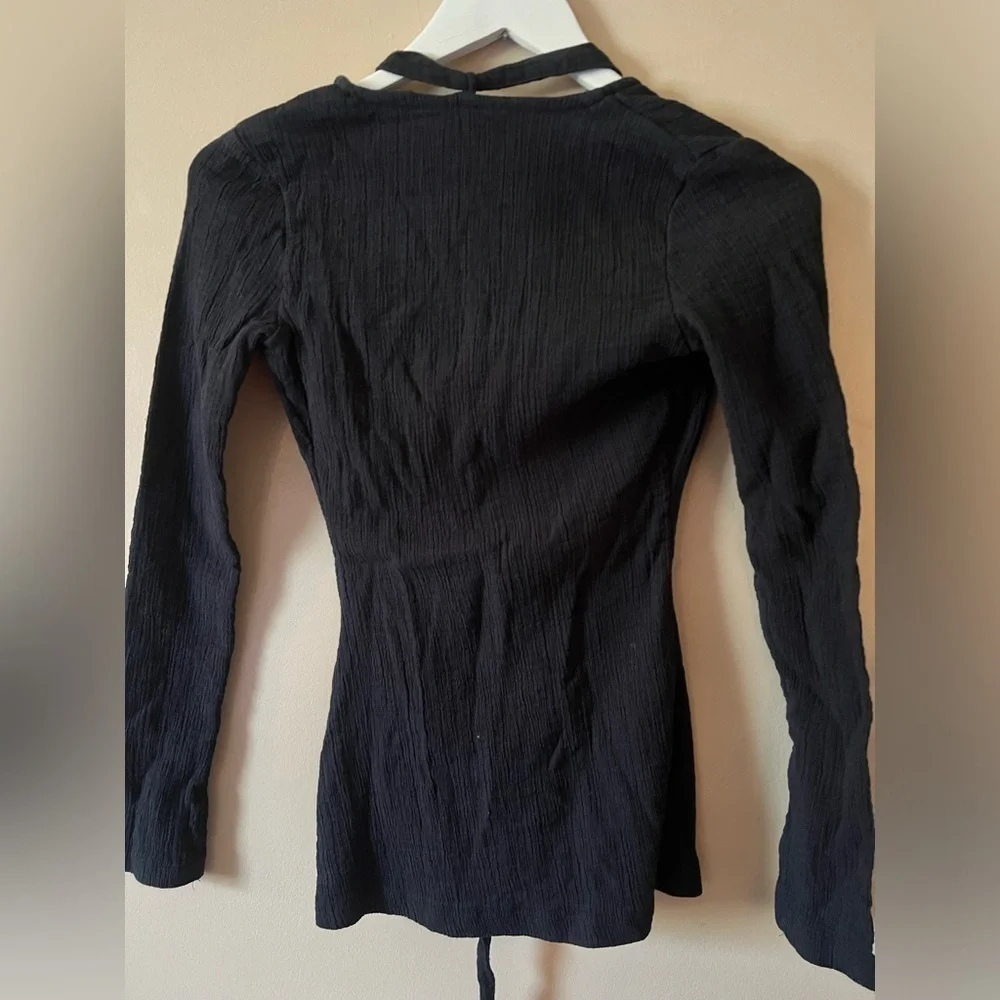 Free people Black lace up Tie Front Ribbed Top fitted sexy xs revolve sheath
